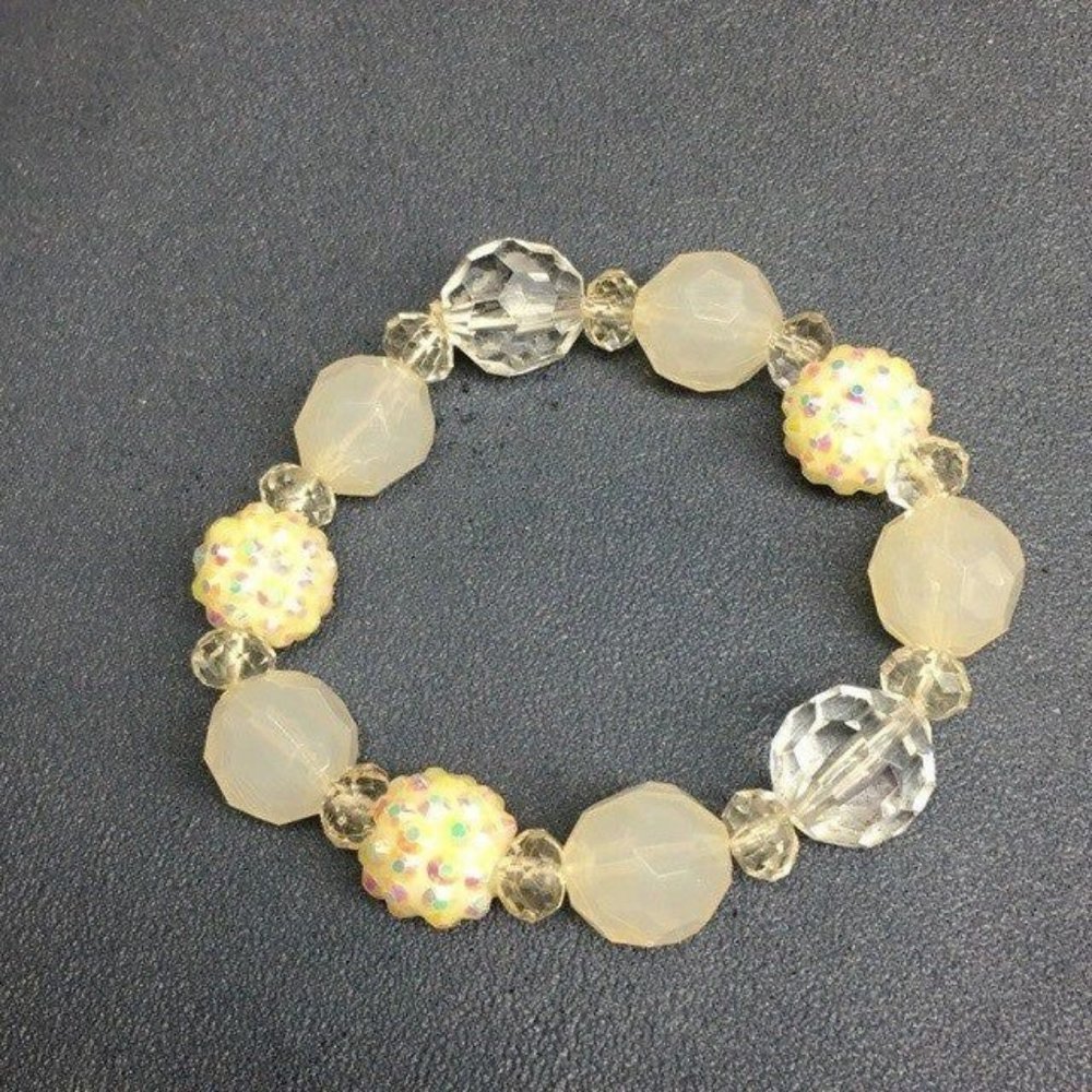Stretch Bracelet Iridescent Bumpy Faceted Frosty White Clear Retro BoHo